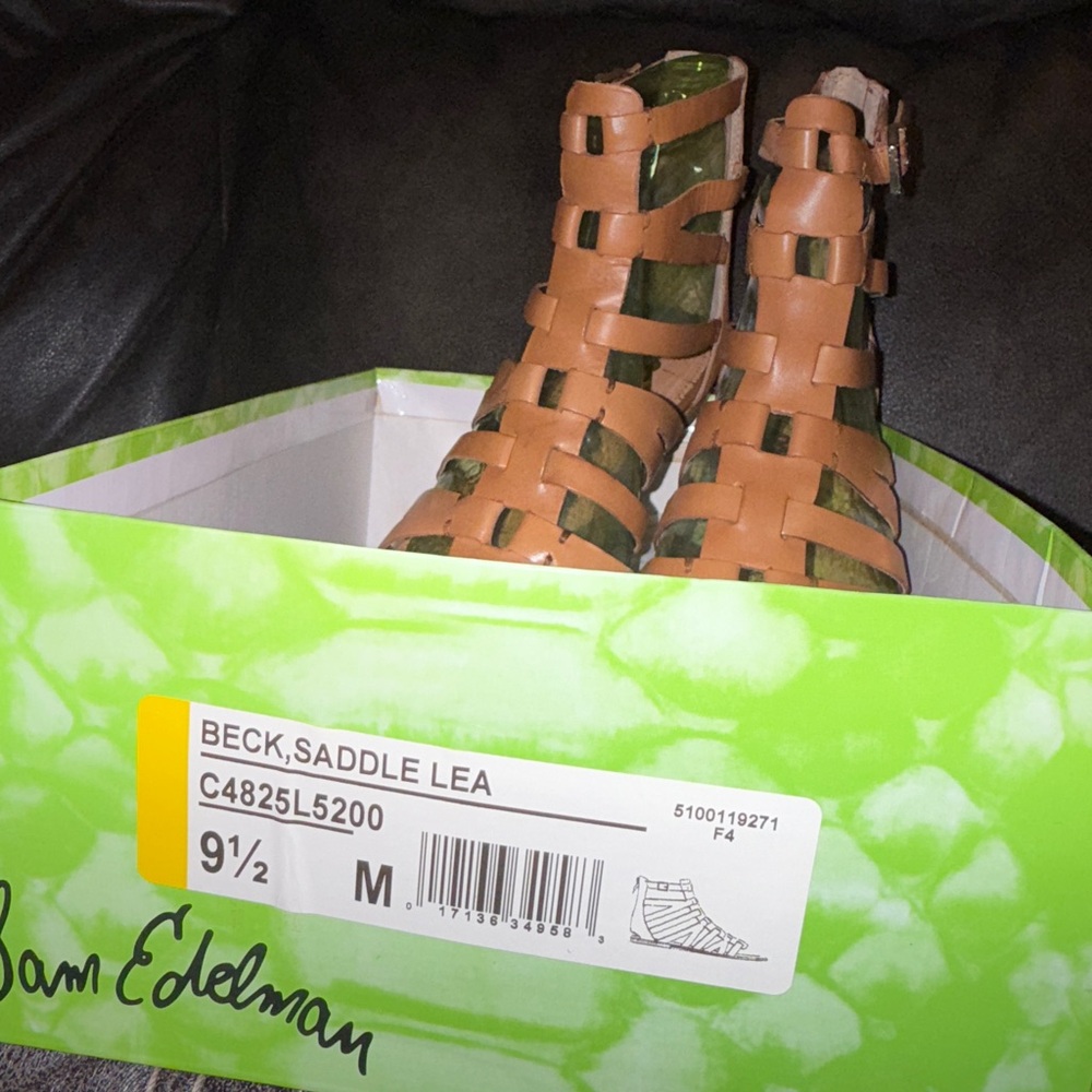 ✨ Sam Edelman Beck Gladiator Sandals 👡 Saddle Leather 🤎 Size 9.5 - Camel Flats - Picture 9 of 11